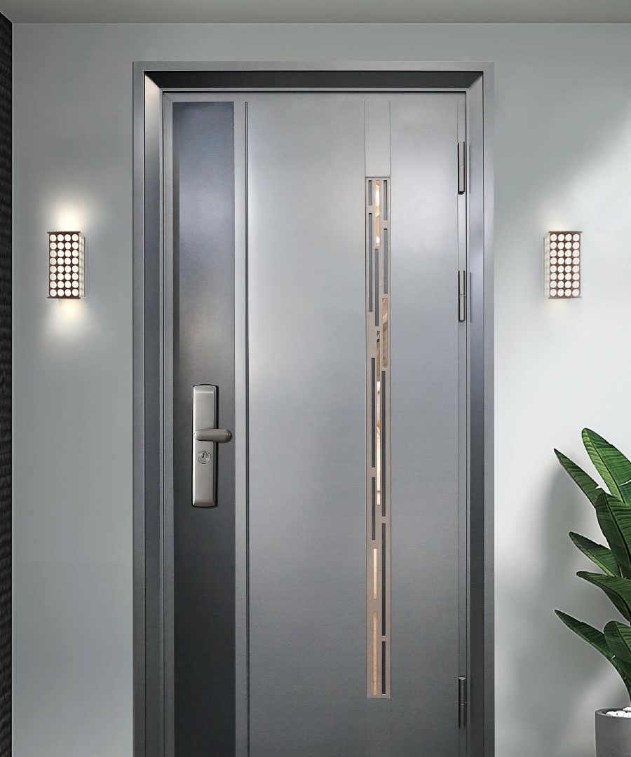 Premium exterior door with feature lighting